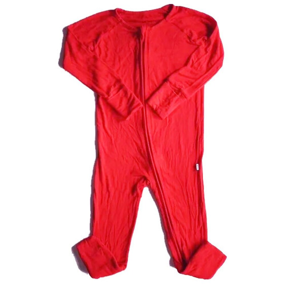 Little Sleepies 6-12M Footed One-Piece Zippy Pajamas Solid Red